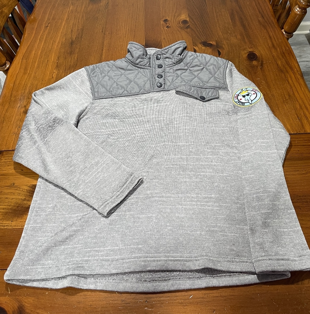 Goat Usa Mens Grey Quarter Snap Pullover Graphic Patch Sweater‎ Size Medium